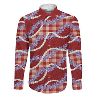Red Hawaii Palaka Honohono Pikake Family Matching Mermaid Dress and Hawaiian Shirt Hawaiian Orchid Lei Polynesian Pattern LT14 Dad's Shirt - Long Sleeve Red - Polynesian Pride