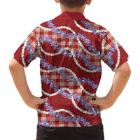 Red Hawaii Palaka Honohono Pikake Family Matching Short Sleeve Bodycon Dress and Hawaiian Shirt Hawaiian Orchid Lei Polynesian Pattern LT14 - Polynesian Pride