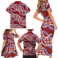 Red Hawaii Palaka Honohono Pikake Family Matching Short Sleeve Bodycon Dress and Hawaiian Shirt Hawaiian Orchid Lei Polynesian Pattern LT14 - Polynesian Pride