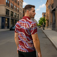 Red Hawaii Palaka Honohono Pikake Zipper Polo Shirt Hawaiian Orchid Lei Polynesian Pattern - Polynesian Pride