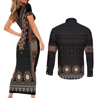 Bula Fiji Dashiki Vintage Fijian Masi Tapa Pattern Couples Matching Short Sleeve Bodycon Dress and Long Sleeve Button Shirt LT14 - Polynesian Pride