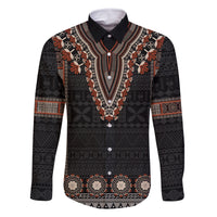 Bula Fiji Dashiki Vintage Fijian Masi Tapa Pattern Family Matching Off Shoulder Short Dress and Hawaiian Shirt LT14 Dad's Shirt - Long Sleeve Brown - Polynesian Pride