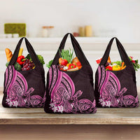 Pink Polynesia Easter Day Grocery Bag Eggs With Bunny Polynesian Pattern