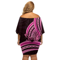 Pink Polynesia Easter Day Off Shoulder Short Dress Eggs With Bunny Polynesian Pattern