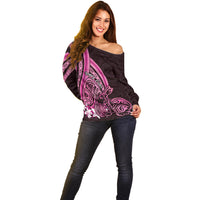 Pink Polynesia Easter Day Off Shoulder Sweater Eggs With Bunny Polynesian Pattern