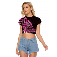 Pink Polynesia Easter Day Raglan Cropped T Shirt Eggs With Bunny Polynesian Pattern
