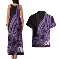 Purple Polynesia Easter Day Couples Matching Tank Maxi Dress and Hawaiian Shirt Eggs With Bunny Polynesian Pattern