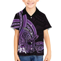 Purple Polynesia Easter Day Family Matching Off Shoulder Short Dress and Hawaiian Shirt Eggs With Bunny Polynesian Pattern
