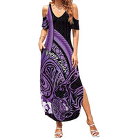 Purple Polynesia Easter Day Family Matching Summer Maxi Dress and Hawaiian Shirt Eggs With Bunny Polynesian Pattern LT14 Mom's Dress Purple - Polynesian Pride