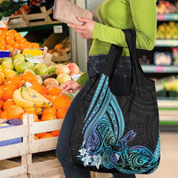 Turquoise Polynesia Easter Day Grocery Bag Eggs With Bunny Polynesian Pattern