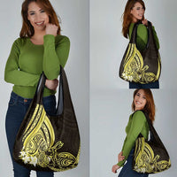 Yellow Polynesia Easter Day Grocery Bag Eggs With Bunny Polynesian Pattern