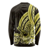 Yellow Polynesia Easter Day Long Sleeve Shirt Eggs With Bunny Polynesian Pattern