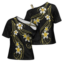 Polynesia Tattoo With Plumeria Cross Shoulder Shirt Elegant Vibes