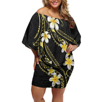 Polynesia Tattoo With Plumeria Family Matching Off Shoulder Short Dress and Hawaiian Shirt Elegant Vibes