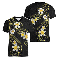 Polynesia Tattoo With Plumeria Women V-Neck T-Shirt Elegant Vibes