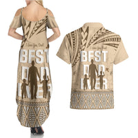 Tonga Father's Day Couples Matching Summer Maxi Dress and Hawaiian Shirt Best Dad Ever Tongan Ngatu Pattern - Beige LT14 - Polynesian Pride