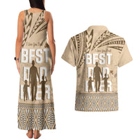 Tonga Father's Day Couples Matching Tank Maxi Dress and Hawaiian Shirt Best Dad Ever Tongan Ngatu Pattern - Beige
