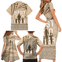Tonga Father's Day Family Matching Short Sleeve Bodycon Dress and Hawaiian Shirt Best Dad Ever Tongan Ngatu Pattern - Beige LT14 - Polynesian Pride