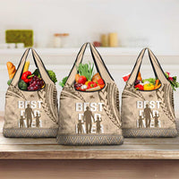 Tonga Father's Day Grocery Bag Best Dad Ever Tongan Ngatu Pattern - Beige