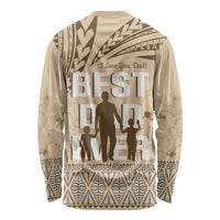 Tonga Father's Day Long Sleeve Shirt Best Dad Ever Tongan Ngatu Pattern - Beige LT14 - Polynesian Pride