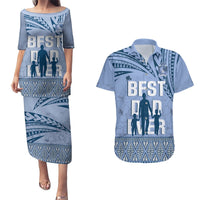Tonga Father's Day Couples Matching Puletasi and Hawaiian Shirt Best Dad Ever Tongan Ngatu Pattern - Blue LT14 Blue - Polynesian Pride