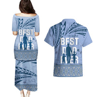 Tonga Father's Day Couples Matching Puletasi and Hawaiian Shirt Best Dad Ever Tongan Ngatu Pattern - Blue LT14 - Polynesian Pride