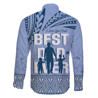 Tonga Father's Day Family Matching Long Sleeve Bodycon Dress and Hawaiian Shirt Best Dad Ever Tongan Ngatu Pattern - Blue LT14 - Polynesian Pride