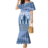 Tonga Father's Day Family Matching Mermaid Dress and Hawaiian Shirt Best Dad Ever Tongan Ngatu Pattern - Blue