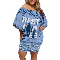 Tonga Father's Day Family Matching Off Shoulder Short Dress and Hawaiian Shirt Best Dad Ever Tongan Ngatu Pattern - Blue