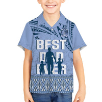 Tonga Father's Day Family Matching Short Sleeve Bodycon Dress and Hawaiian Shirt Best Dad Ever Tongan Ngatu Pattern - Blue LT14 Son's Shirt Blue - Polynesian Pride