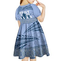 Tonga Father's Day Kid Short Sleeve Dress Best Dad Ever Tongan Ngatu Pattern - Blue
