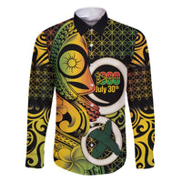 Vanuatu 1980 Family Matching Short Sleeve Bodycon Dress and Hawaiian Shirt Ni-Van Tamtam Sand Drawing Pattern LT14 Dad's Shirt - Long Sleeve Black - Polynesian Pride