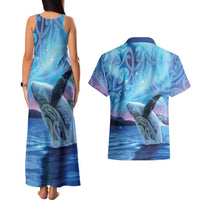 New Zealand Matariki Humpback Whale Couples Matching Tank Maxi Dress and Hawaiian Shirt Paikea Maori New Year Blue Galaxy LT14 - Polynesian Pride