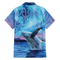 New Zealand Matariki Humpback Whale Family Matching Long Sleeve Bodycon Dress and Hawaiian Shirt Paikea Maori New Year Blue Galaxy LT14 - Polynesian Pride