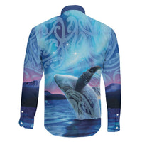 New Zealand Matariki Humpback Whale Family Matching Long Sleeve Bodycon Dress and Hawaiian Shirt Paikea Maori New Year Blue Galaxy LT14 - Polynesian Pride
