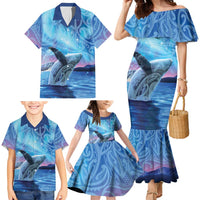 New Zealand Matariki Humpback Whale Family Matching Mermaid Dress and Hawaiian Shirt Paikea Maori New Year Blue Galaxy LT14 - Polynesian Pride