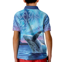 New Zealand Matariki Humpback Whale Kid Polo Shirt Paikea Maori New Year Blue Galaxy