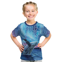New Zealand Matariki Humpback Whale Kid T Shirt Paikea Maori New Year Blue Galaxy LT14 Blue - Polynesian Pride