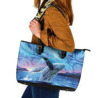 New Zealand Matariki Humpback Whale Leather Tote Bag Paikea Maori New Year Blue Galaxy