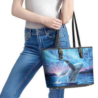 New Zealand Matariki Humpback Whale Leather Tote Bag Paikea Maori New Year Blue Galaxy