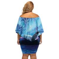 New Zealand Matariki Humpback Whale Off Shoulder Short Dress Paikea Maori New Year Blue Galaxy