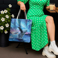 New Zealand Matariki Humpback Whale Tote Bag Paikea Maori New Year Blue Galaxy