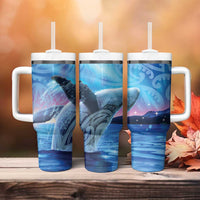 New Zealand Matariki Humpback Whale Tumbler With Handle Paikea Maori New Year Blue Galaxy