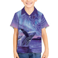 New Zealand Matariki Humpback Whale Kid Hawaiian Shirt Paikea Maori New Year Purple Galaxy LT14 Kid Purple - Polynesian Pride