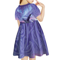 New Zealand Matariki Humpback Whale Kid Short Sleeve Dress Paikea Maori New Year Purple Galaxy LT14 - Polynesian Pride