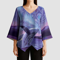 New Zealand Matariki Humpback Whale Kimono Sleeve Blouse Paikea Maori New Year Purple Galaxy