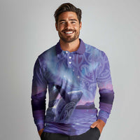 New Zealand Matariki Humpback Whale Long Sleeve Polo Shirt Paikea Maori New Year Purple Galaxy LT14 - Polynesian Pride