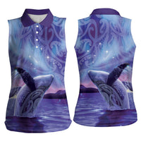 New Zealand Matariki Humpback Whale Women Sleeveless Polo Shirt Paikea Maori New Year Purple Galaxy LT14 - Polynesian Pride