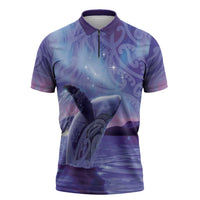 New Zealand Matariki Humpback Whale Zipper Polo Shirt Paikea Maori New Year Purple Galaxy LT14 Purple - Polynesian Pride