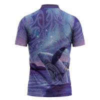 New Zealand Matariki Humpback Whale Zipper Polo Shirt Paikea Maori New Year Purple Galaxy LT14 - Polynesian Pride